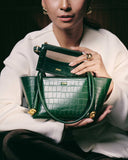 LAURA Croc Wristlet & Cardholder in Pine Green